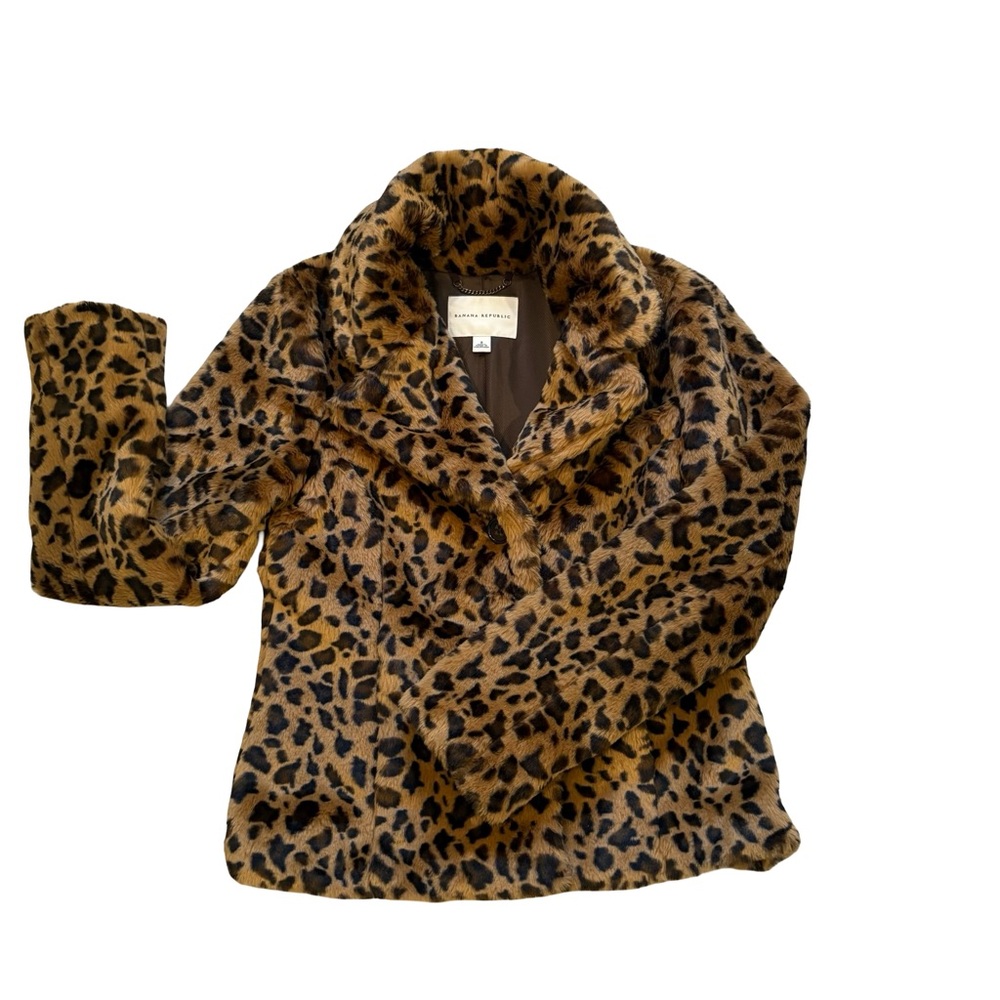 Banana Republic Y2K Safari Leopard Print Faux Fur Jacket, Sz S - Picture 11 of 15